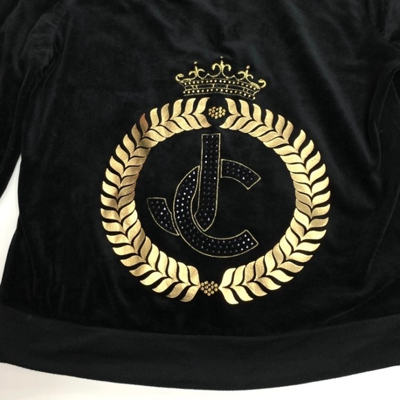 JUICY Culture Rare Velour JC Rhinestone Gold logo Velvet Track Hood Jacket Black - Picture 4 of 9